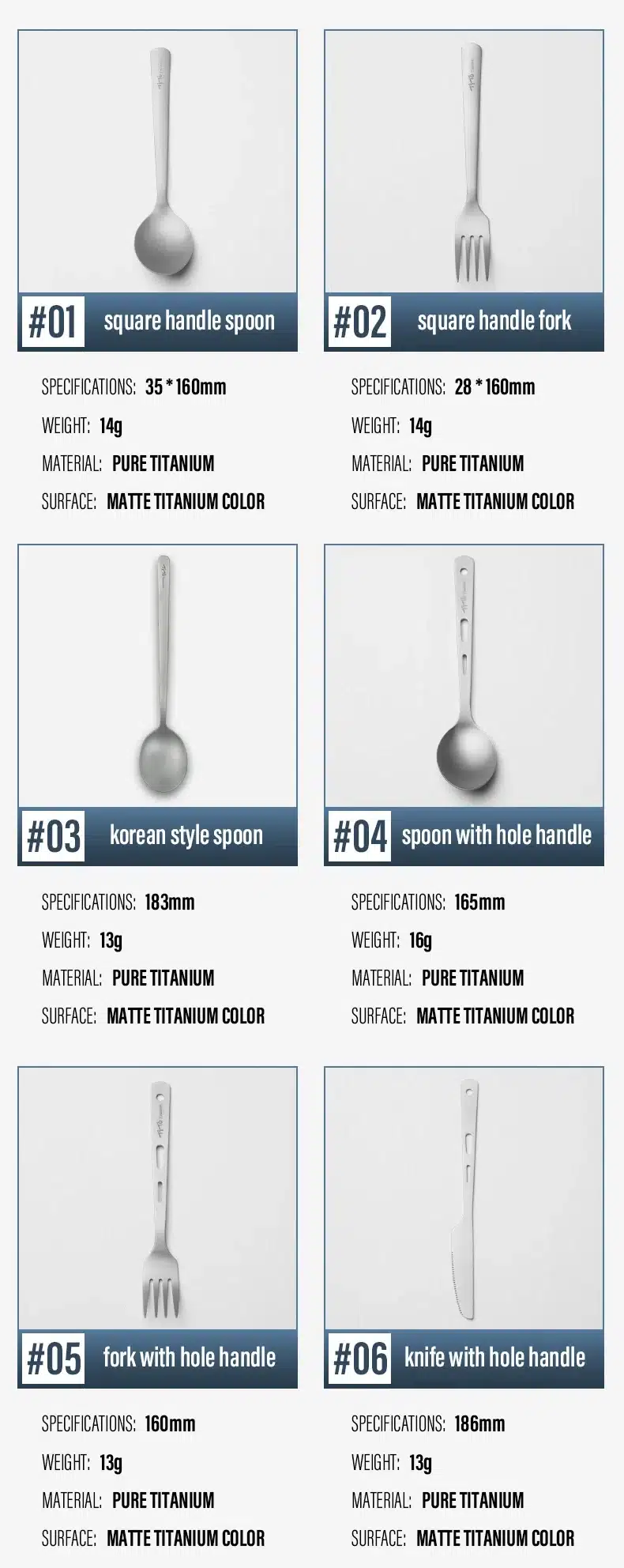 TiTo Pure Titanium Cutlery Set for Outdoor and Camping – detail 4