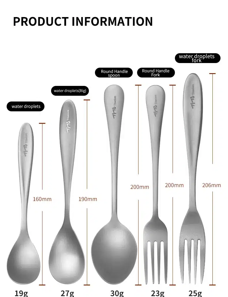 TiTo Titanium Ultra-Light Cutlery Set with Elegant Handles – detail 4