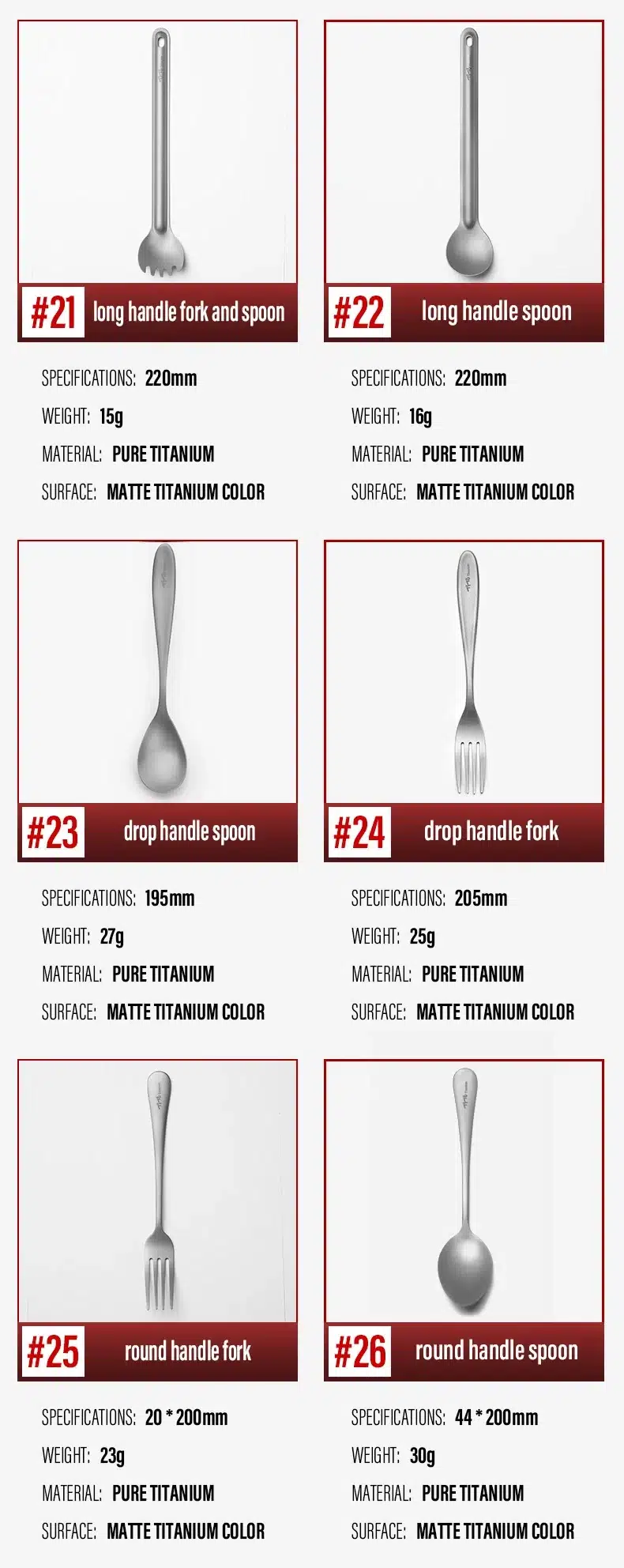TiTo Pure Titanium Cutlery Set for Outdoor and Camping – detail 7